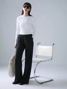 STILLVEA. Women's Casual Solid Color Ruched Long Sleeve T-Shirt Fall Cloth For Women,Fall Tops,Autumn - White - View 5