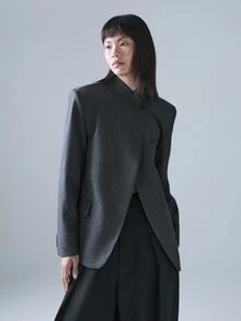 STILLVEA. 立領斜襟西裝外套，打造高端商務休閒風格，教師節辦公室深灰色夏季款 - 灰色 - 查看 1