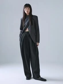 STILLVEA. 立領斜襟西裝外套，打造高端商務休閒風格，教師節辦公室深灰色夏季款 - 灰色 - 查看 4