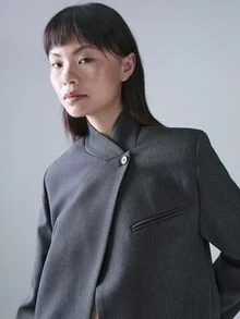 STILLVEA. 立領斜襟西裝外套，打造高端商務休閒風格，教師節辦公室深灰色夏季款 - 灰色 - 查看 6