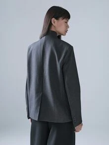 STILLVEA. 立領斜襟西裝外套，打造高端商務休閒風格，教師節辦公室深灰色夏季款 - 灰色 - 查看 3