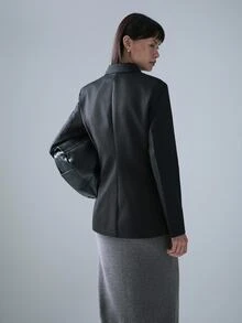 STILLVEA. 女士翻领修身纯色长袖西装外套 - 黑色 - 查看 3