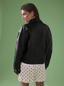STILLVEA. Retro amerikanischer Stil kurze Lederjacke für Frauen, lässiges Design Motorradjacke mit hochwertigem Gefühl - Schwarz - Übersicht 5