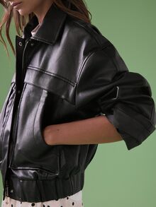 STILLVEA. Retro amerikanischer Stil kurze Lederjacke für Frauen, lässiges Design Motorradjacke mit hochwertigem Gefühl - Schwarz - Übersicht 2