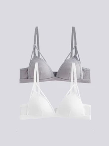 Loungeista 2 Packs Ribbed Harness Bra Set Lingerie - Multicolor - View 1