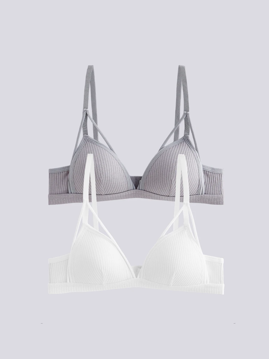 Loungeista 2 Packs Ribbed Harness Bra Set Lingerie - Multicolor - View 1