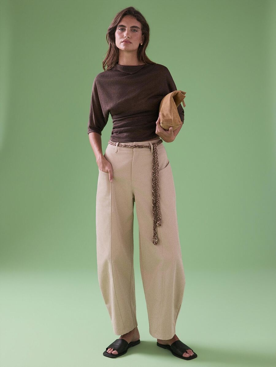 STILLVEA. Women's Casual Khaki Long Pants: Woven Fabric With Zipper Detail And Braided Rope Belt Fall Autumn,Fall Clothes - Khaki - View 1
