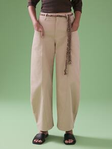 STILLVEA. Women's Casual Khaki Long Pants: Woven Fabric With Zipper Detail And Braided Rope Belt Fall Autumn,Fall Clothes - Khaki - View 2