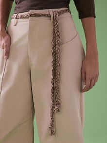 STILLVEA. Women's Casual Khaki Long Pants: Woven Fabric With Zipper Detail And Braided Rope Belt Fall Autumn,Fall Clothes - Khaki - View 4