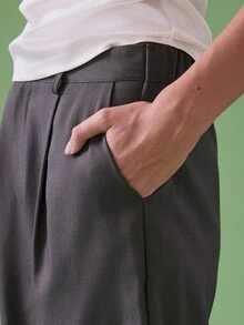 STILLVEA. 休閒純色斜口袋百慕達短褲，西裝長褲 - 黑色 - 查看 4