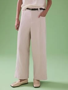STILLVEA. Women's Tailored Wide Leg Pants With Belt,Apricot,Summer Business Corporate Office Work Casual Commuting Khaki Fall Fashionable Suit Trousers,Fall Clothes - Khaki - View 5
