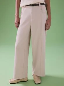 STILLVEA. Women's Tailored Wide Leg Pants With Belt,Apricot,Summer Business Corporate Office Work Casual Commuting Khaki Fall Fashionable Suit Trousers,Fall Clothes - Khaki - View 2
