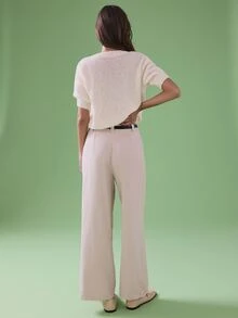 STILLVEA. Women's Tailored Wide Leg Pants With Belt,Apricot,Summer Business Corporate Office Work Casual Commuting Khaki Fall Fashionable Suit Trousers,Fall Clothes - Khaki - View 3