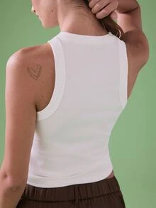 STILLVEA. Solid Color Slim Fit Muscle Tank Top With Round Neck,Vest - White - View 5