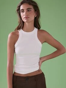 STILLVEA. Solid Color Slim Fit Muscle Tank Top With Round Neck,Vest - White - View 2