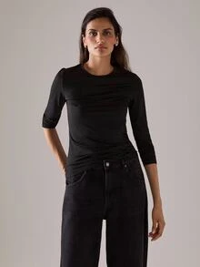 STILLVEA. 2pcs Solid Round Neck Tee Fall Cloth For Women,Fall Clothes - Black and White - View 6
