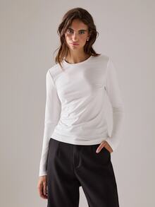 STILLVEA. 2pcs Solid Round Neck Tee Fall Cloth For Women,Fall Clothes - Black and White - View 5