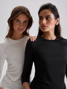 STILLVEA. 2pcs Solid Round Neck Tee Fall Cloth For Women,Fall Clothes - Black and White - View 2