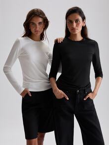 STILLVEA. 2pcs Solid Round Neck Tee Fall Cloth For Women,Fall Clothes - Black and White - View 1