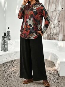EMERY ROSE 女款大尺碼印花套頭連帽衛衣套裝，2026秋冬季休閒性感套裝，適合早午餐與正式場合，黑色 - 彩色 - 查看 1