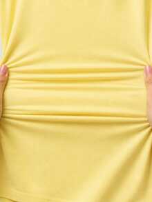 Zerodot Women Yellow Wrap V-Neck Mini Dress Vacation Party Spring Fall - Yellow - View 8
