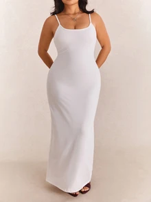 CovetEZ Plus Size White Long Strap Dress, Summer Vacation Sexy - White - View 4