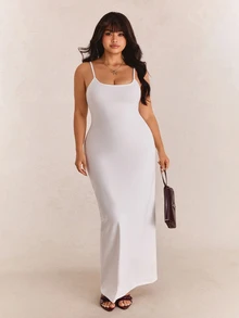 CovetEZ Plus Size White Long Strap Dress, Summer Vacation Sexy - White - View 5