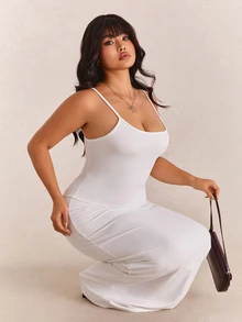 CovetEZ Plus Size White Long Strap Dress, Summer Vacation Sexy - White - View 7