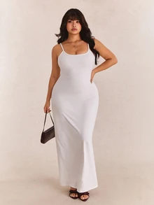 CovetEZ Plus Size White Long Strap Dress, Summer Vacation Sexy - White - View 6