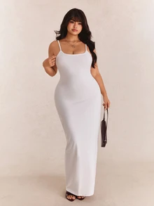 CovetEZ Plus Size White Long Strap Dress, Summer Vacation Sexy - White - View 1