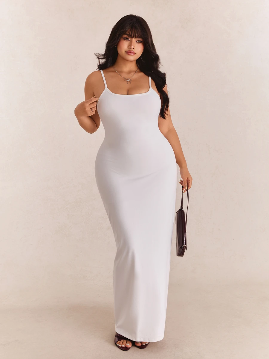 CovetEZ Plus Size White Long Strap Dress, Summer Vacation Sexy - White - View 1