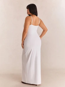 CovetEZ Plus Size White Long Strap Dress, Summer Vacation Sexy - White - View 2