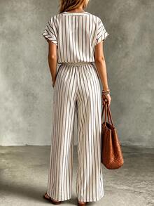 Trelyra Women's Striped Ruched Casual Daily Wear Jumpsuit - Apricot - View 3