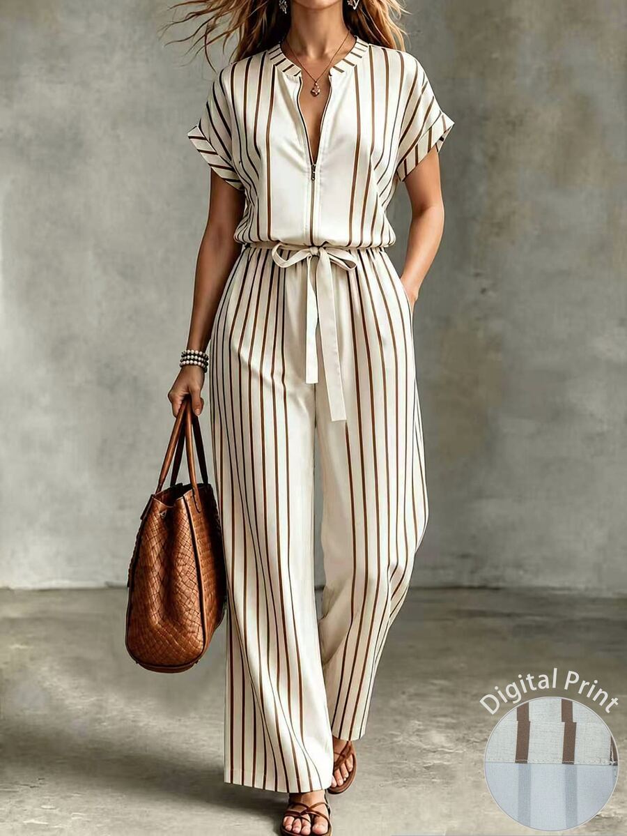 Trelyra Women's Striped Ruched Casual Daily Wear Jumpsuit