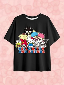 HELLO KITTY AND FRIENDS | SHEIN Men's Summer Casual Cartoon Print T-Shirt - White - View 3