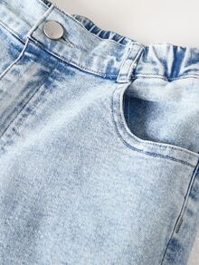 SHEIN Girls' Y2K Style Stretch Flare Leg Jeans, Distressed Ripped Raw Hem Vintage Denim Craft, Fashionable Versatile Suitable For All Seasons Autumn Fall - Light Wash - View 8