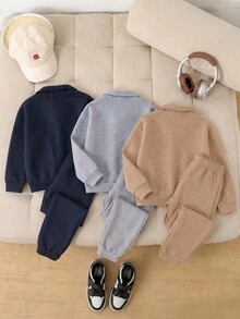 SHEIN Tween Boy Casual Loose Fit Crew Neck With Decorative Patchwork Pattern Textured Fabric Stand Collar Half-Zip Long Sleeve Sweatshirt, Suitable For Commuting, School, Daily Casual Outings, Sports, All Seasons - Multicolor - View 2