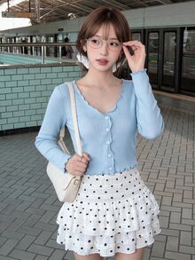 K-Vae Lettuce Edge Solid Tee - Baby Blue - View 3
