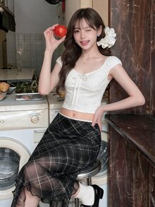 K-Vae 女性格紋印花裙 - 黑與白 - 查看 6