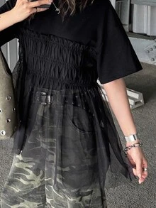 FRIFUL Women's Solid Color Round Neck Fashionable Short Sleeve T-Shirt, Summer Cute Top - Black - View 7