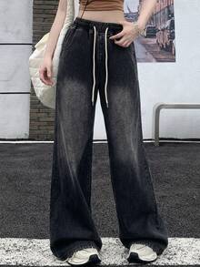 DAZY Women's Casual Washed Wide-Leg Jeans Cute Tops - Black - View 4