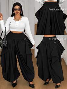 Maweii Spring Autumn Winter Premium Comfortable Minimalist Elegant Exquisite Niche Design Casual Elegant Fashion Design New Essential Daily Wear Street Style Black Loose Plus Size Pants With Metal Buckle - Black - View 2