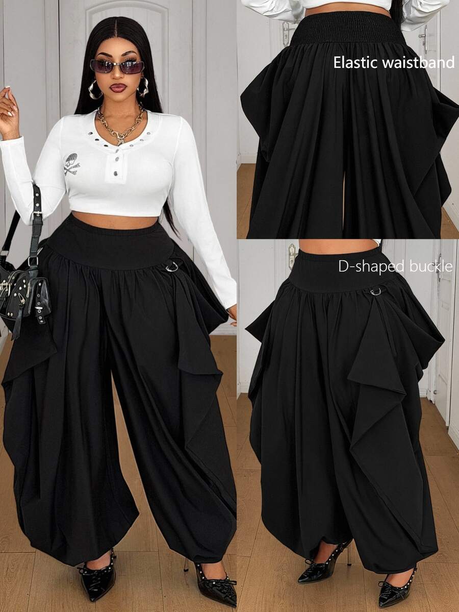 Maweii Spring Autumn Winter Premium Comfortable Minimalist Elegant Exquisite Niche Design Casual Elegant Fashion Design New Essential Daily Wear Street Style Black Loose Plus Size Pants With Metal Buckle