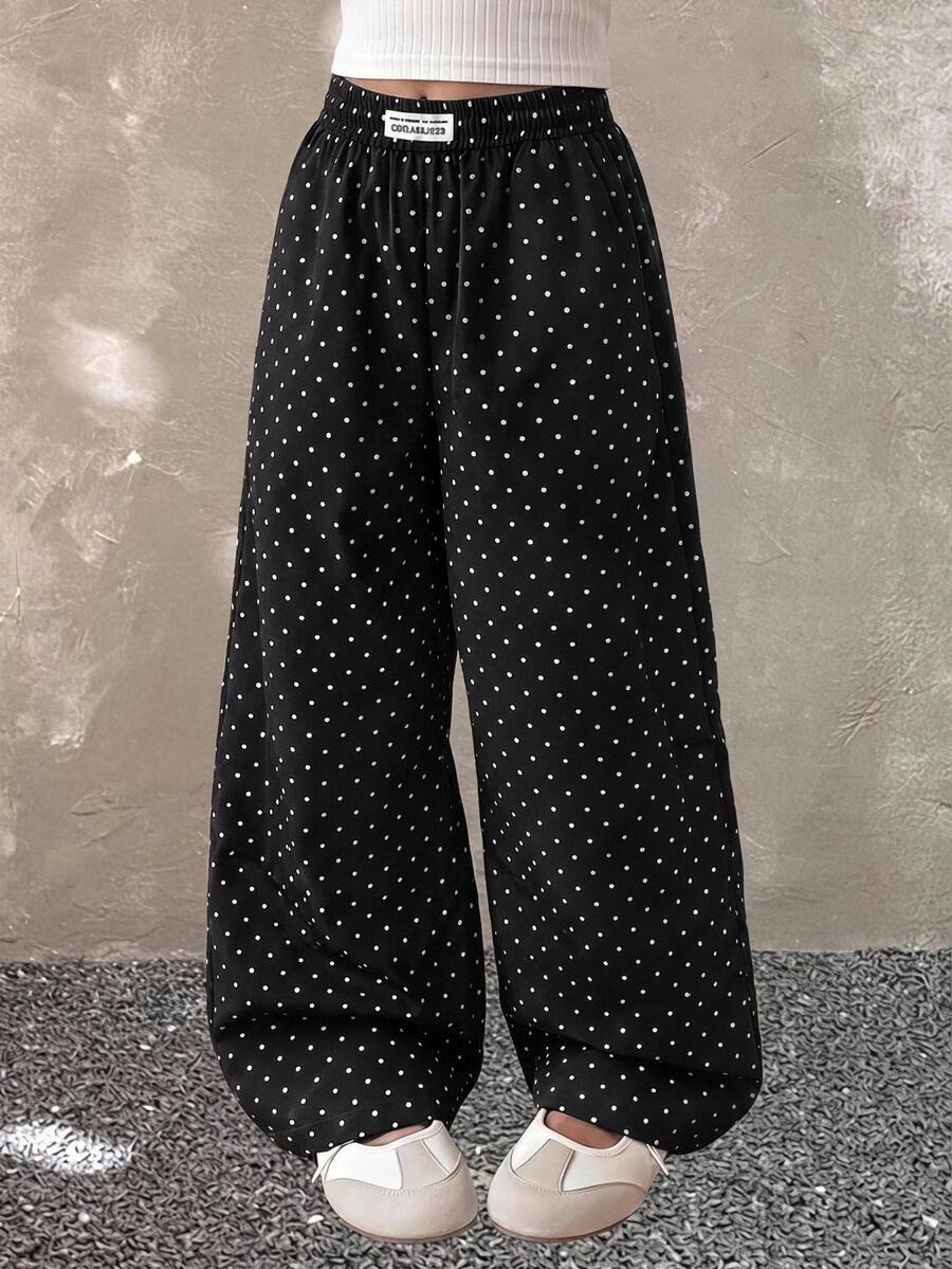 Tween Girls' Casual Everyday Tween Girl Comfortable Brown Polka Dot Pants - Black - View 1