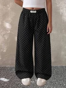 Tween Girls' Casual Everyday Tween Girl Comfortable Brown Polka Dot Pants - Black - View 2