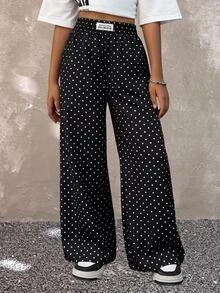 Tween Girls' Casual Everyday Tween Girl Comfortable Brown Polka Dot Pants - Black - View 3