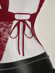 SHEIN ICON 女式蕾丝后背系带开衩性感时尚背心 - 酒紅色 - 查看 10