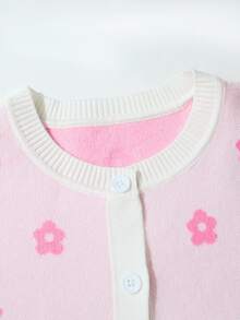 SHEIN Girls' Heart Pattern Hand-Crafted Bow Knitted Sweater Long Sleeve Autumn Fall - Multicolor - View 6