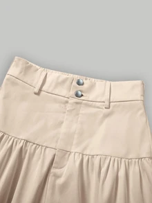 SHEIN Tall CURVE Rok Midi Berenda Kancing Serbaguna Ukuran Plus, Cocok untuk Acara Santai Musim Gugur, Formal, Krem, Kasual, dan Tradisional - Aprikot - View 5