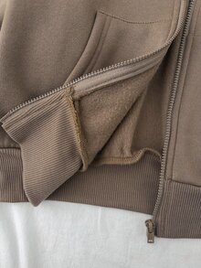 Tween Girls Autumn/Winter Striped Collar Hooded Sweatshirt - Coffee Brown - View 6